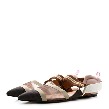 Fendi Technical Mesh FF Colibri Slingback Ballerina Flats 39 Tobacco Moro Camelia Beige Caramello 3 of 8