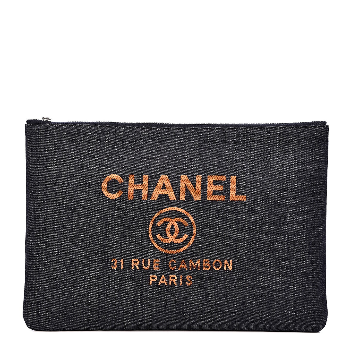 Denim Large Deauville Pouch Clutch Blue Orange