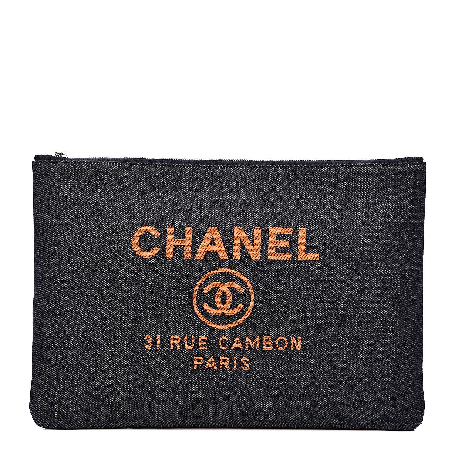 Chanel Denim Large Deauville Pouch Clutch Blue Orange 1 of 8