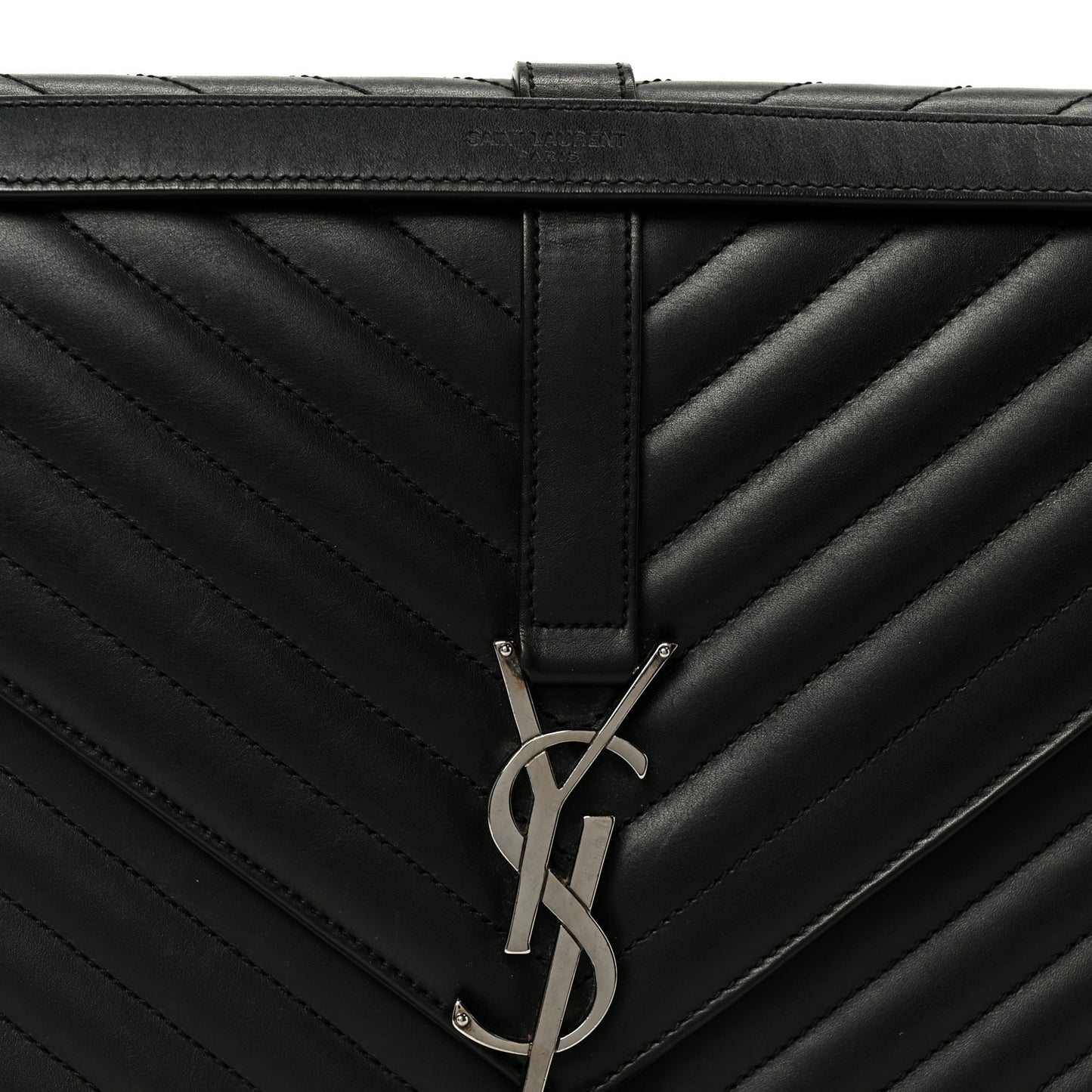 Smooth Calfskin Matelasse Chevron Large Monogram Satchel Black