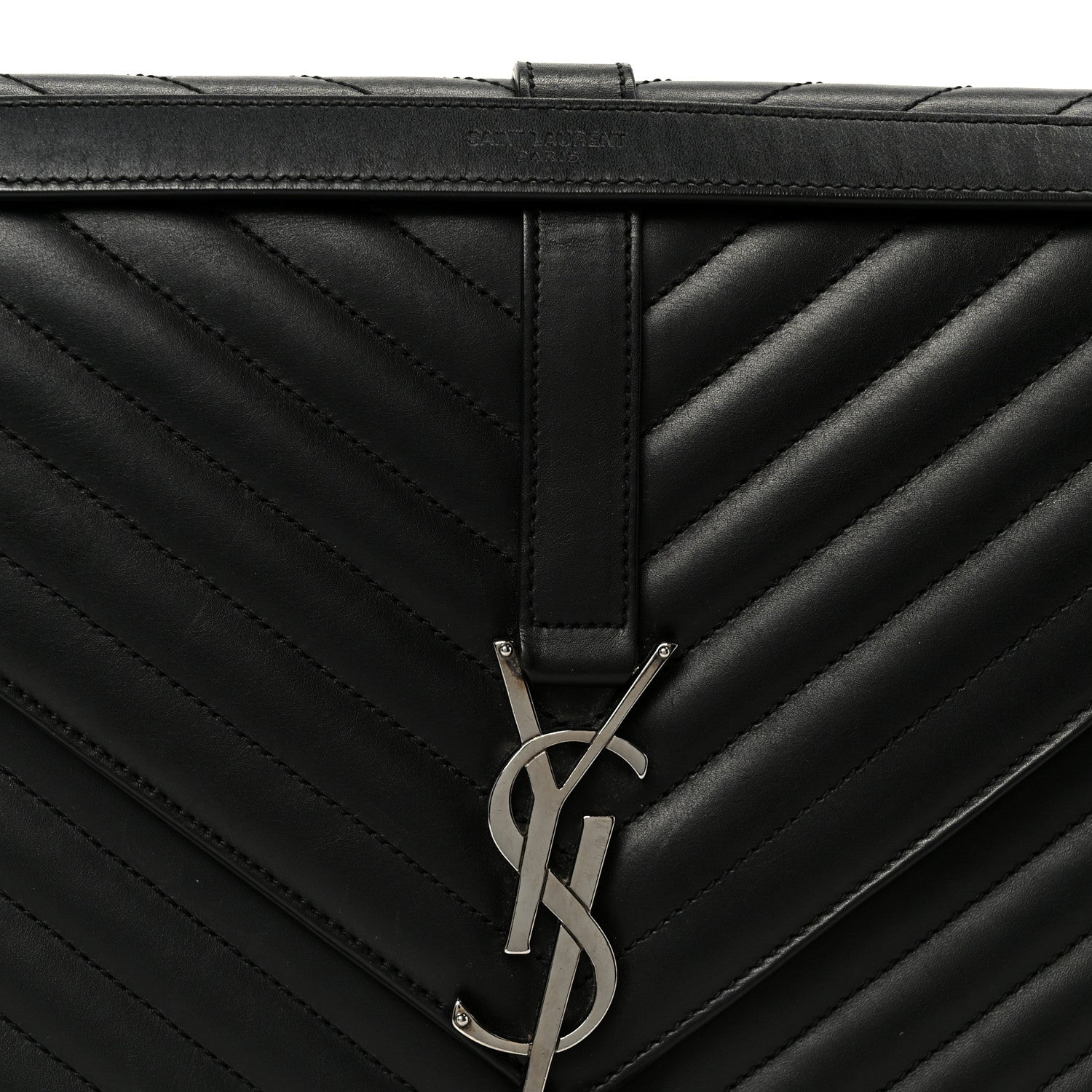Saint Laurent Smooth Calfskin Matelasse Chevron Large Monogram Satchel Black 8 of 10