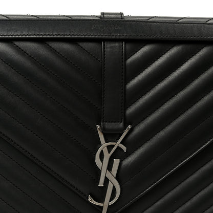 Saint Laurent Smooth Calfskin Matelasse Chevron Large Monogram Satchel Black 8 of 10