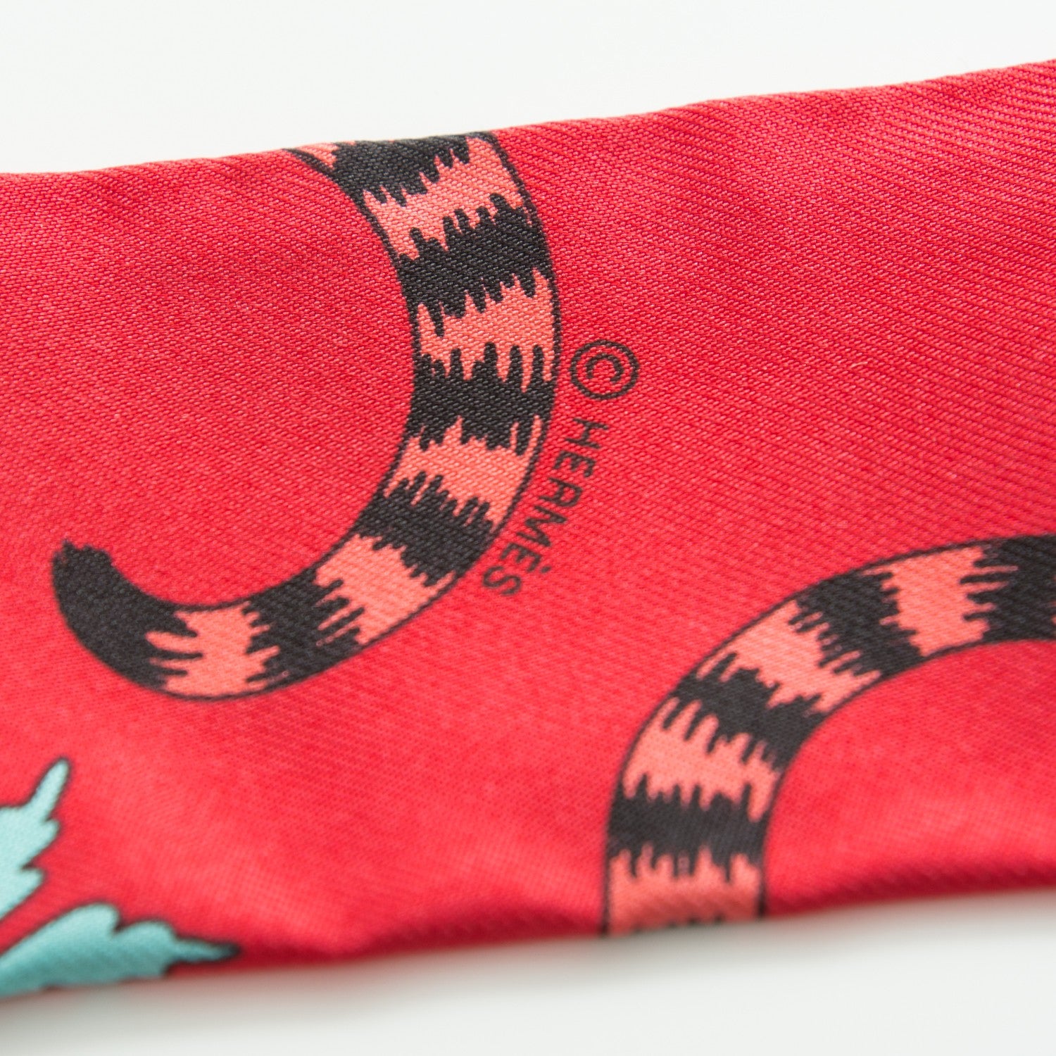 Hermes Silk Les Leopards Twilly Rouge Corail Turquoise 4 of 5