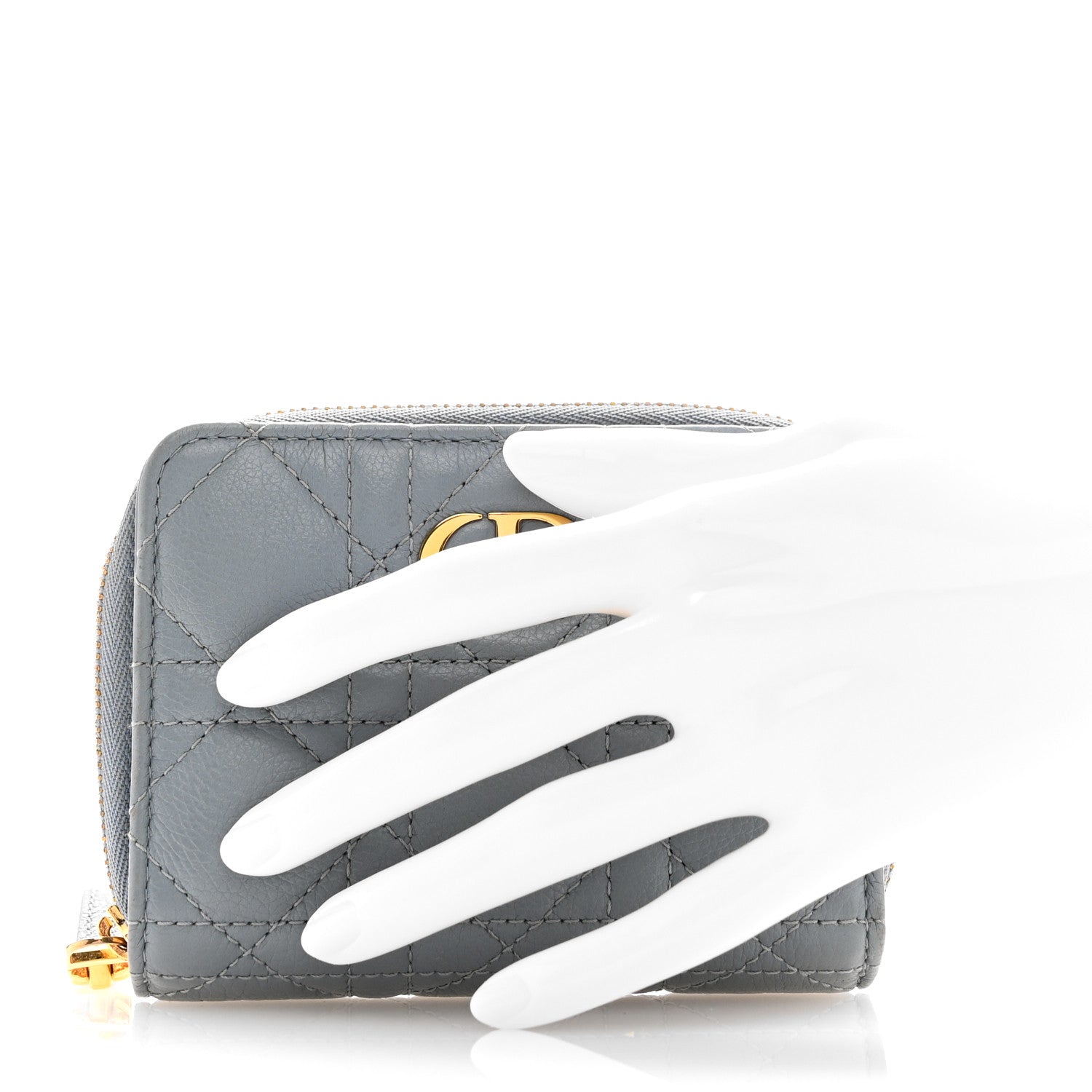 Christian Dior Grained Calfskin Supple Cannage Caro Scarlet Zipped Wallet Cloud Blue 2 of 11