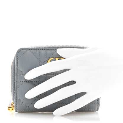 Christian Dior Grained Calfskin Supple Cannage Caro Scarlet Zipped Wallet Cloud Blue 2 of 11
