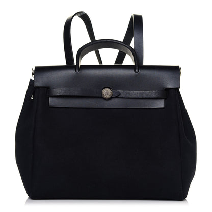 Hermes Toile Vache Calfskin Herbag 30 PM Backpack Black 1 of 5
