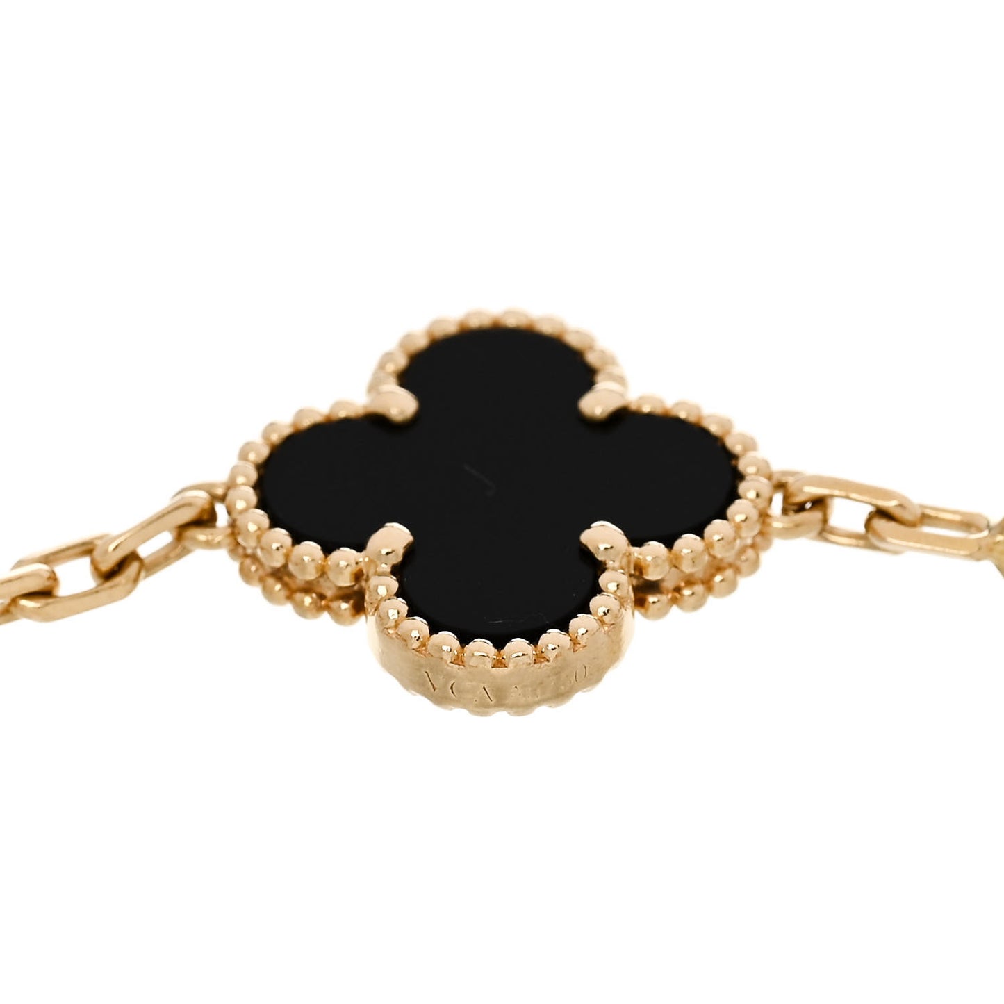 18K Yellow Gold Black Onyx 5 Motifs Vintage Alhambra Bracelet