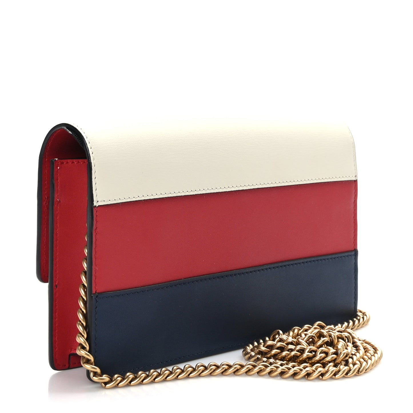 Calfskin Queen Margaret Chain Wallet Blue Agata Hibiscus Red Mystic White