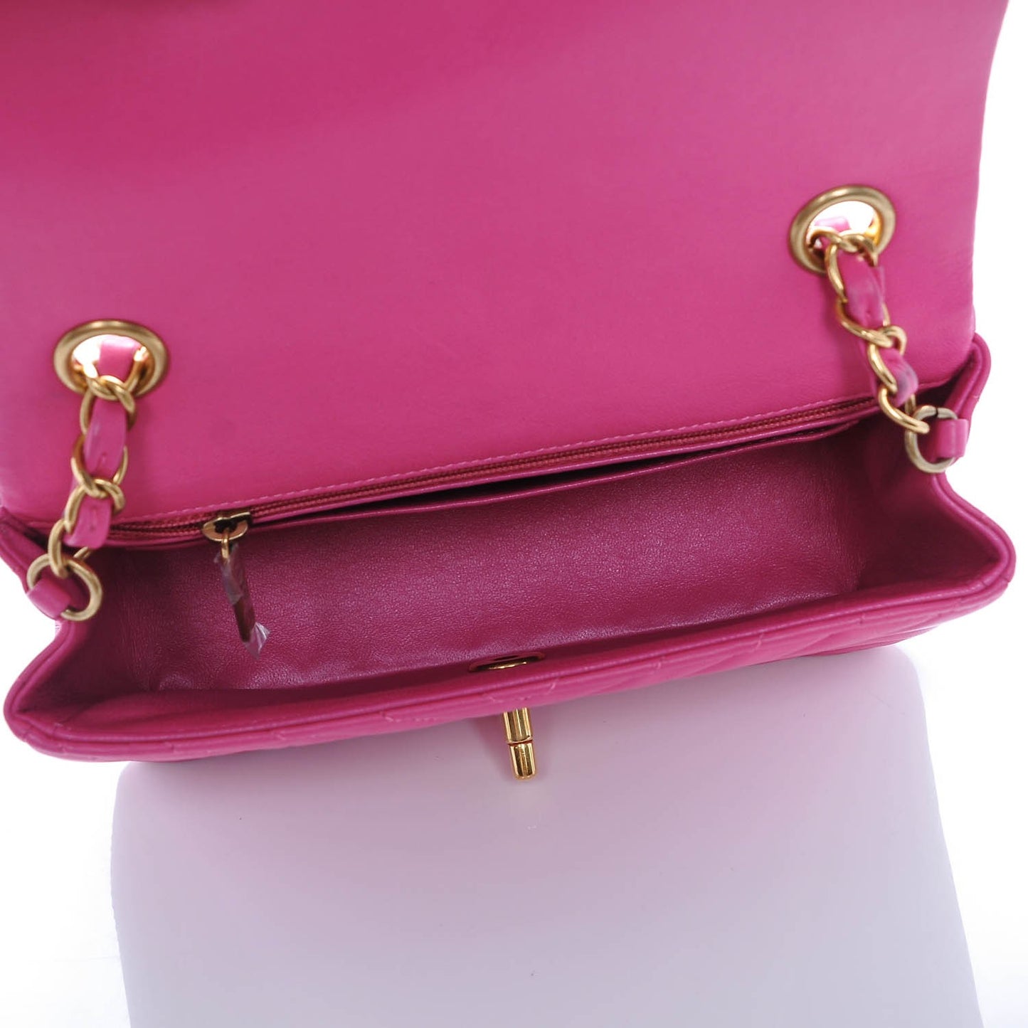Lambskin Chevron Quilted Mini Rectangular Flap Pink