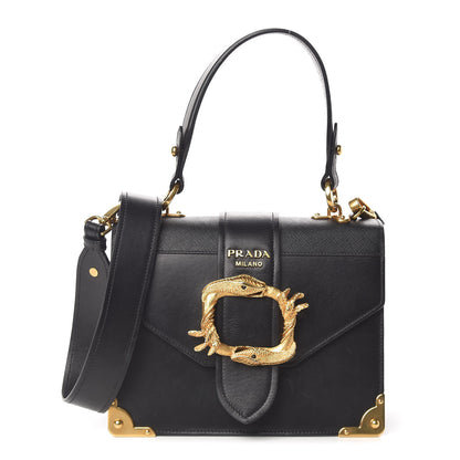 Prada City Calf Saffiano Animalier Top Handle Bag Black 1 of 14