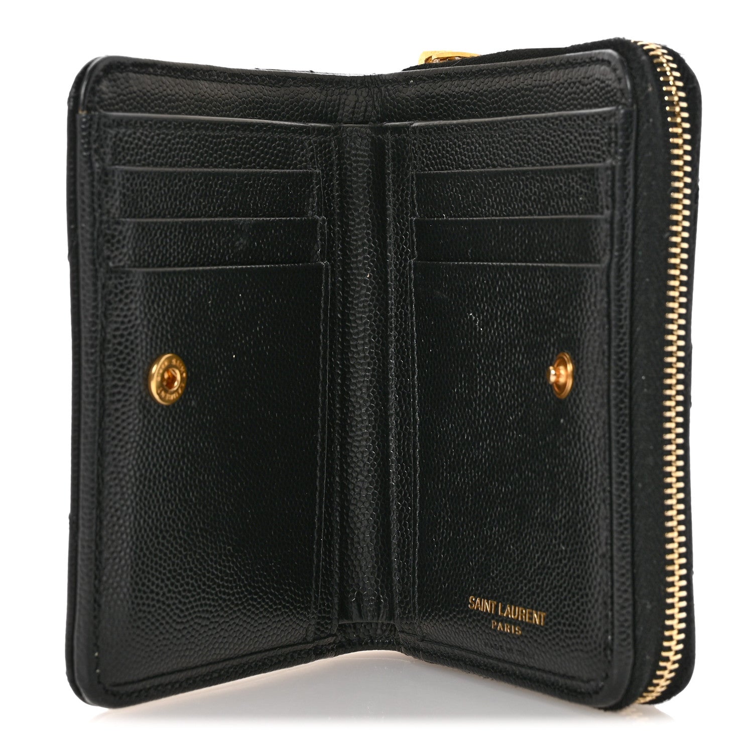 Saint Laurent Grain De Poudre Matelasse Chevron Monogram Compact Zip Around Wallet Black 5 of 9