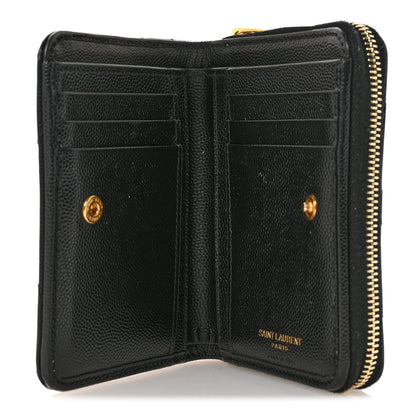 Saint Laurent Grain De Poudre Matelasse Chevron Monogram Compact Zip Around Wallet Black 5 of 9