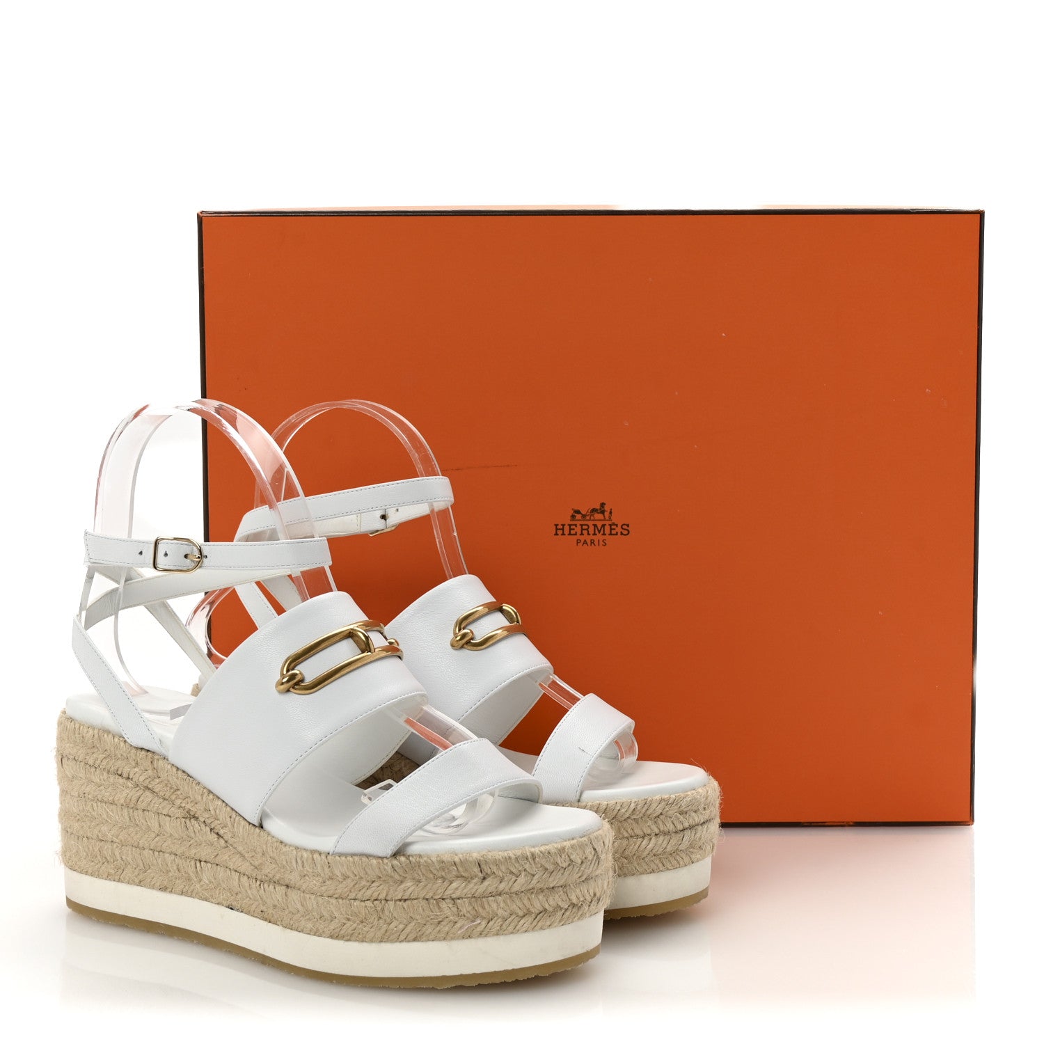 Hermes Goatskin Elise Espadrille Wedge Sandals 36 White 10 of 10