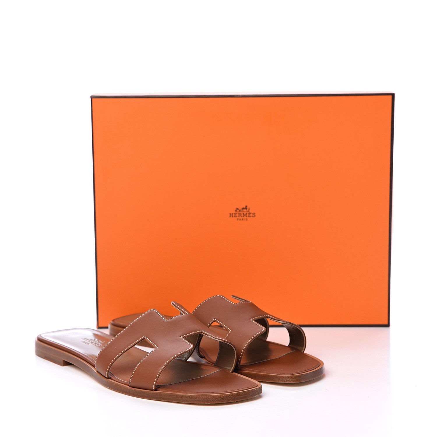 Hermes Box Calfskin Oran Sandals 38.5 Gold 8 of 8