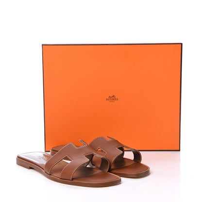 Hermes Box Calfskin Oran Sandals 38.5 Gold 8 of 8