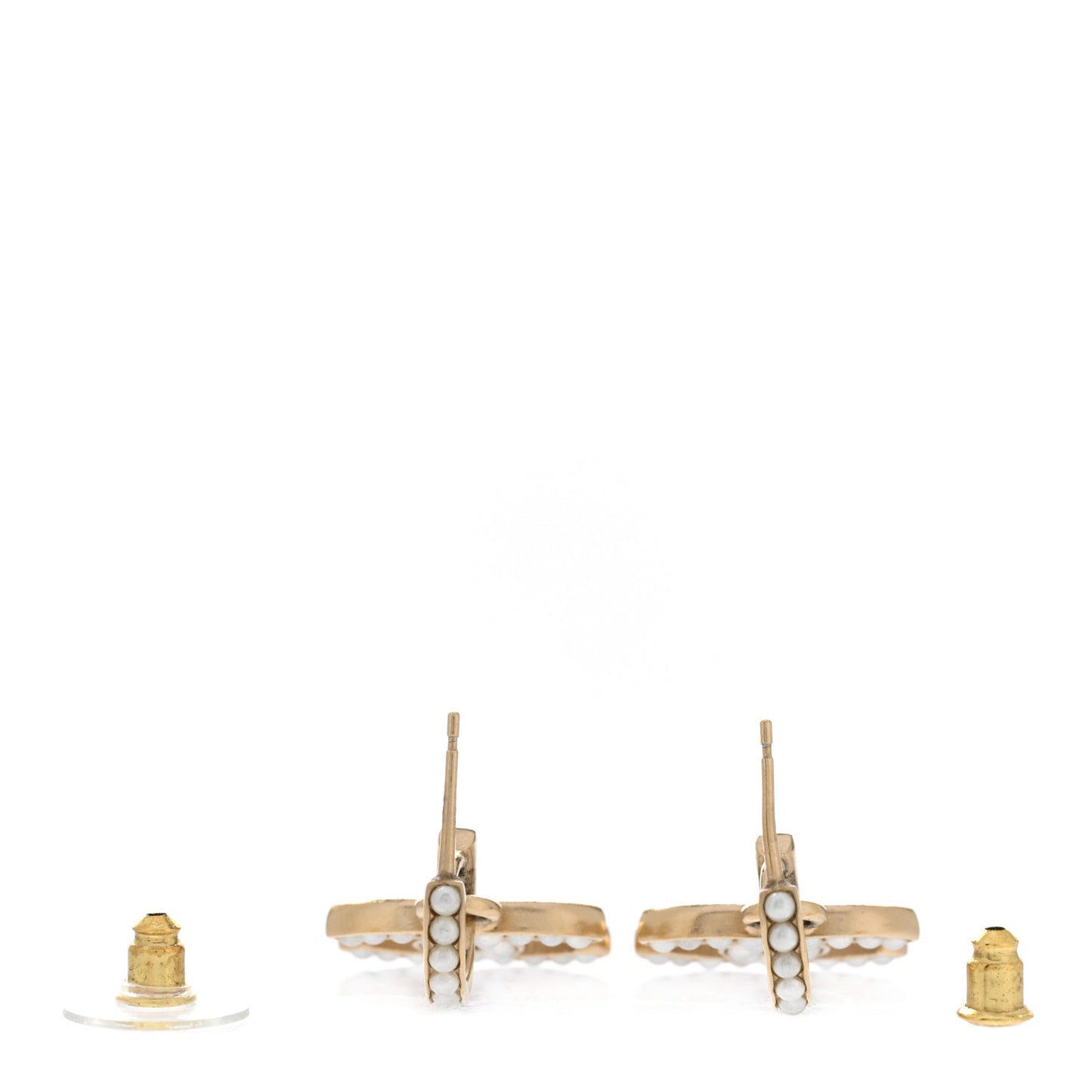 Pearl CC Hoop Drop Earring Gold