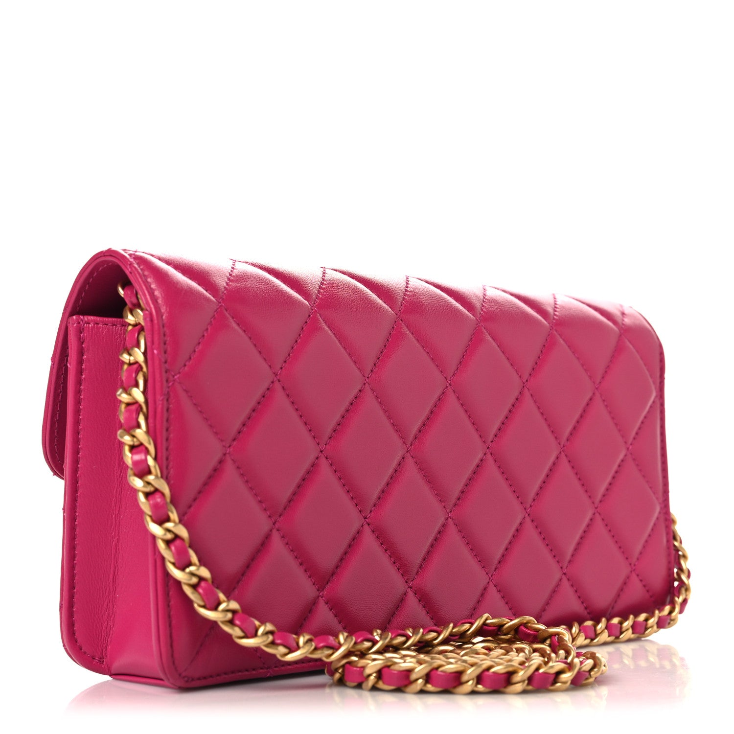 Chanel Shiny Lambskin Quilted Flap Clutch Bag Dark Pink 3 of 10