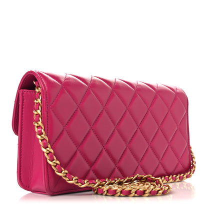 Chanel Shiny Lambskin Quilted Flap Clutch Bag Dark Pink 3 of 10