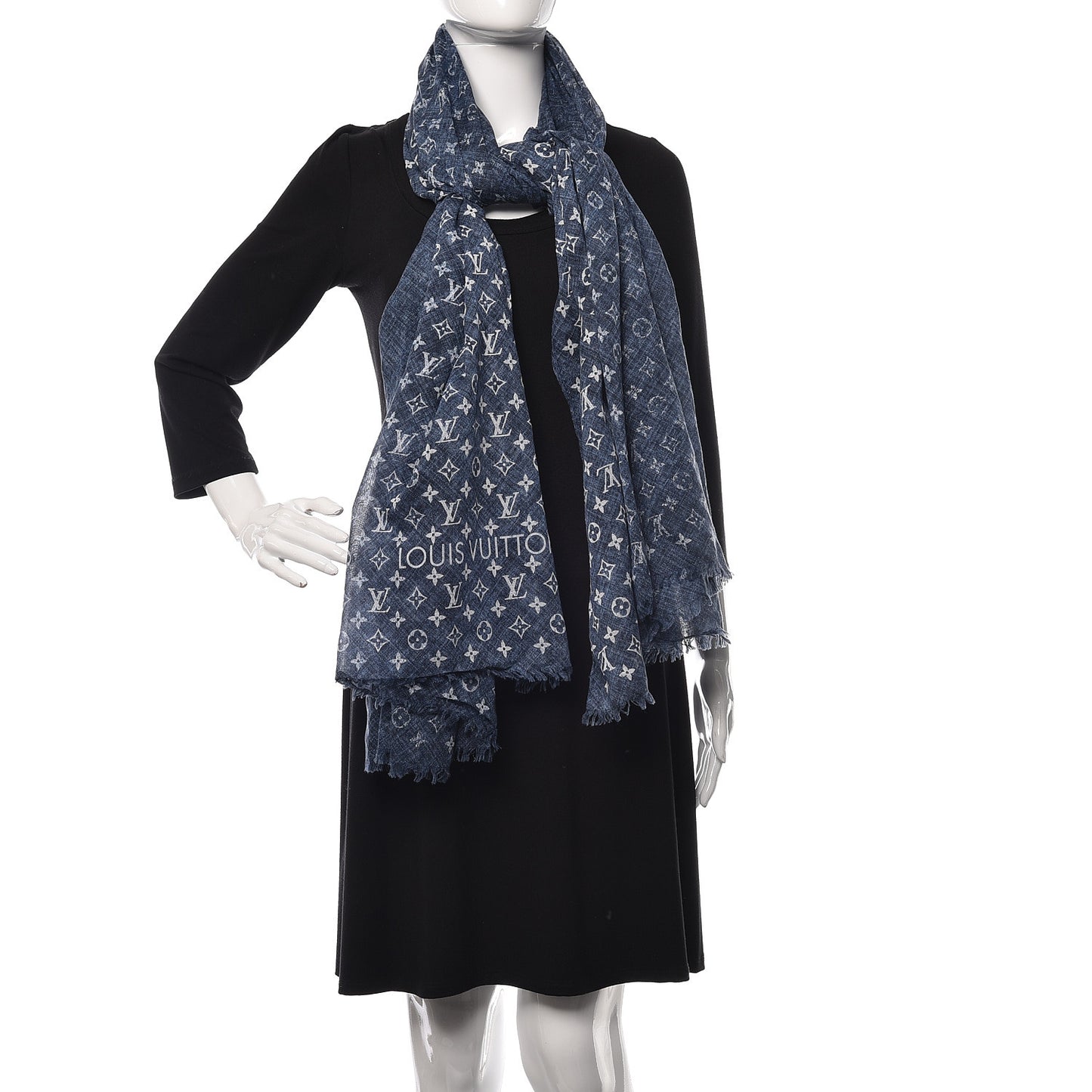 Cotton Monogram Denim Stole Navy