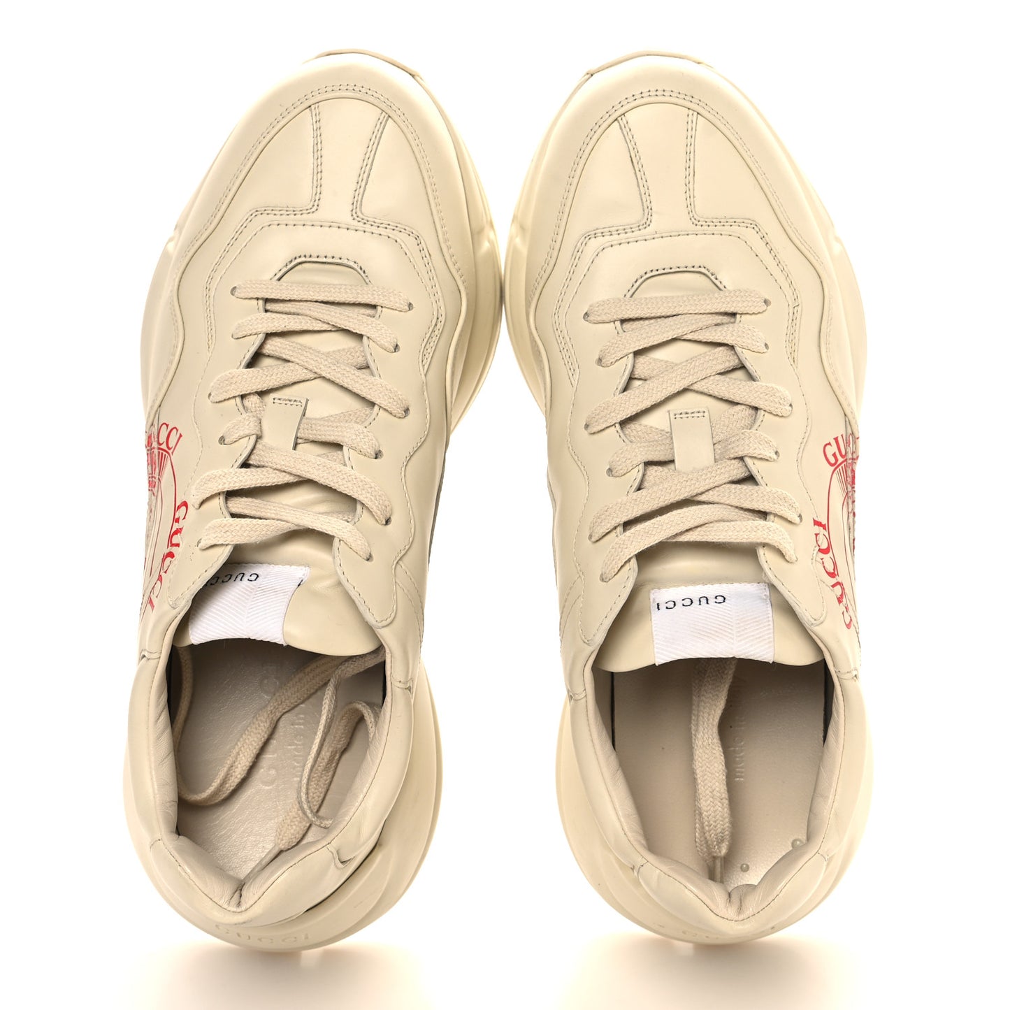 Calfskin Mens Gucci Disk Rhyton Sneaker 8 Ivory Red