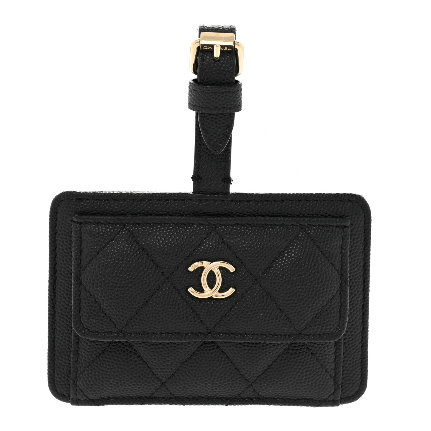 Caviar Quilted Luggage Tag Black