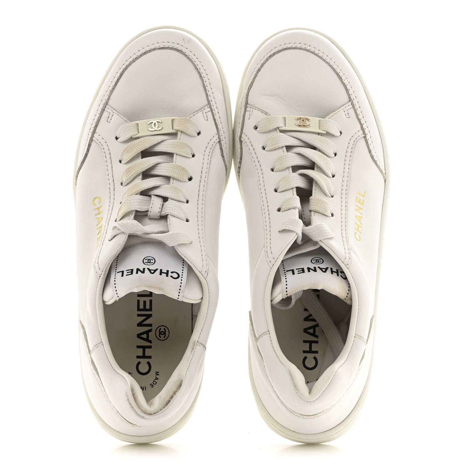Chanel Calfskin Womens CC Logo Sneakers 38.5 White 2 of 12