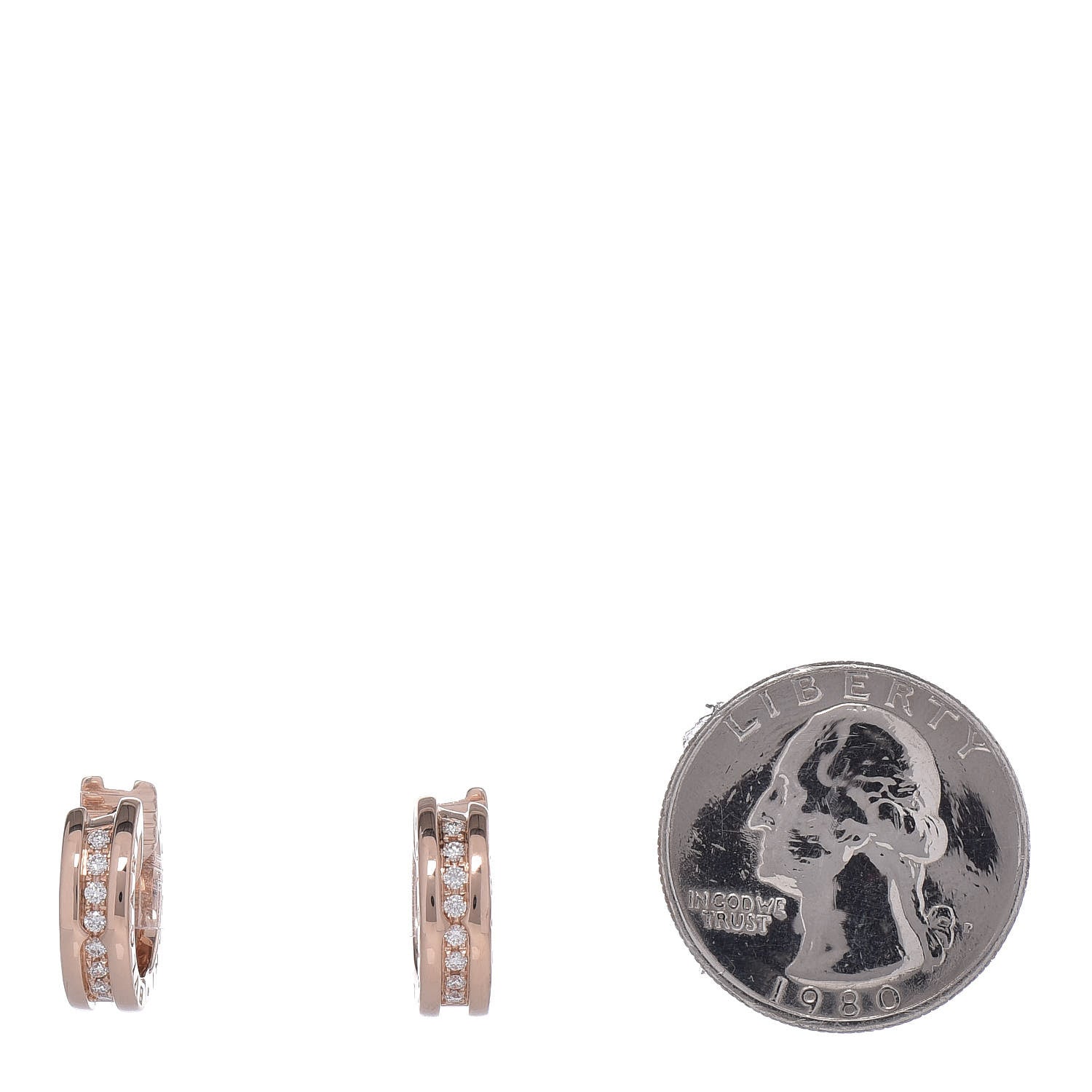 Bulgari 18K Rose Gold Diamond Small B.Zero1 Hoop Earrings 2 of 6