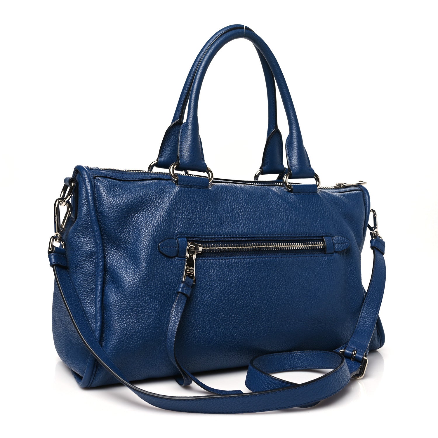 Prada Vitello Daino Shopping Satchel Blue 3 of 10