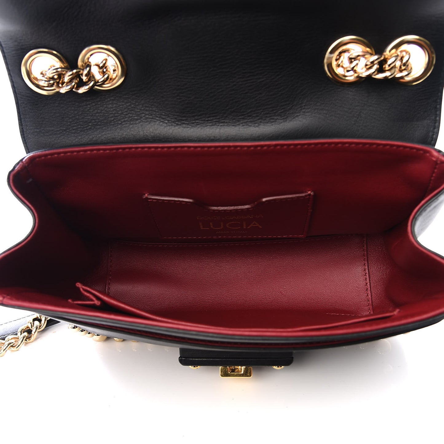 DOLCE&GABBANACalfskinLuciaStuddedChainShoulderBagBlack