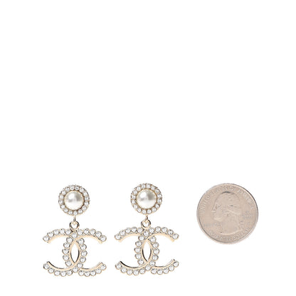 Chanel Crystal Pearl Bow-tiful CC Drop Earrings Gold 2 of 4