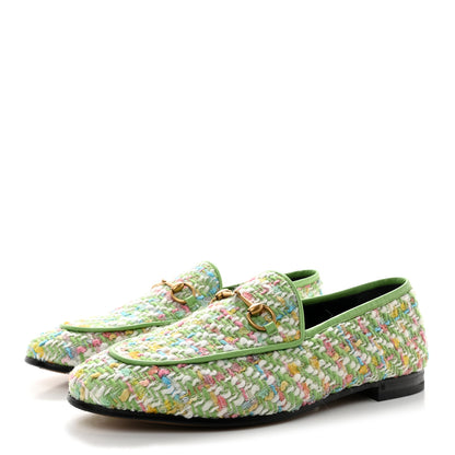 Gucci Tweed Multicolor Malaga Kid Horsebit Womens Jordaan Loafers 40 Green Multicolor 3 of 9