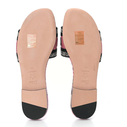 Christian Dior Canvas Toile de Jouy Pop Embroidered Dway Flat Slide Sandals 36 Black Pink Multicolor 5 of 8