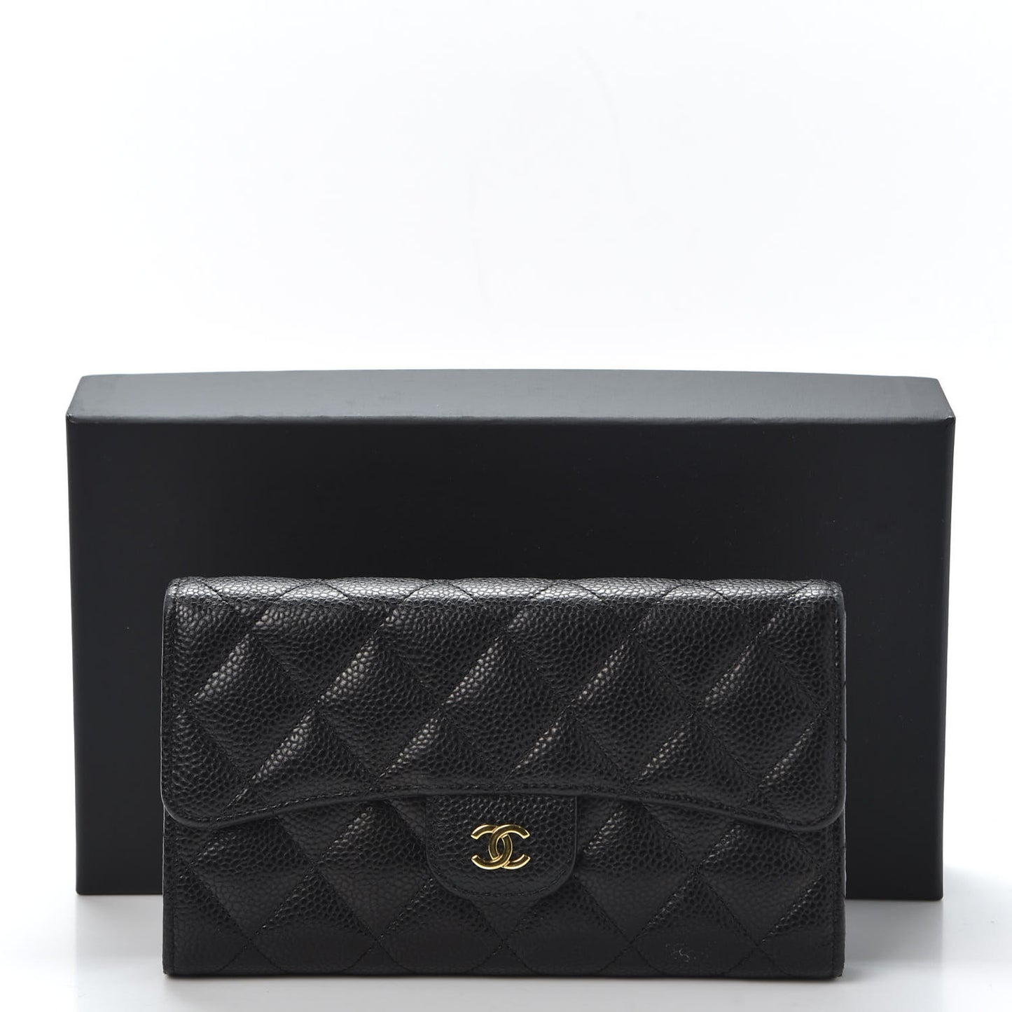 Caviar Quilted Large Flap Wallet Black