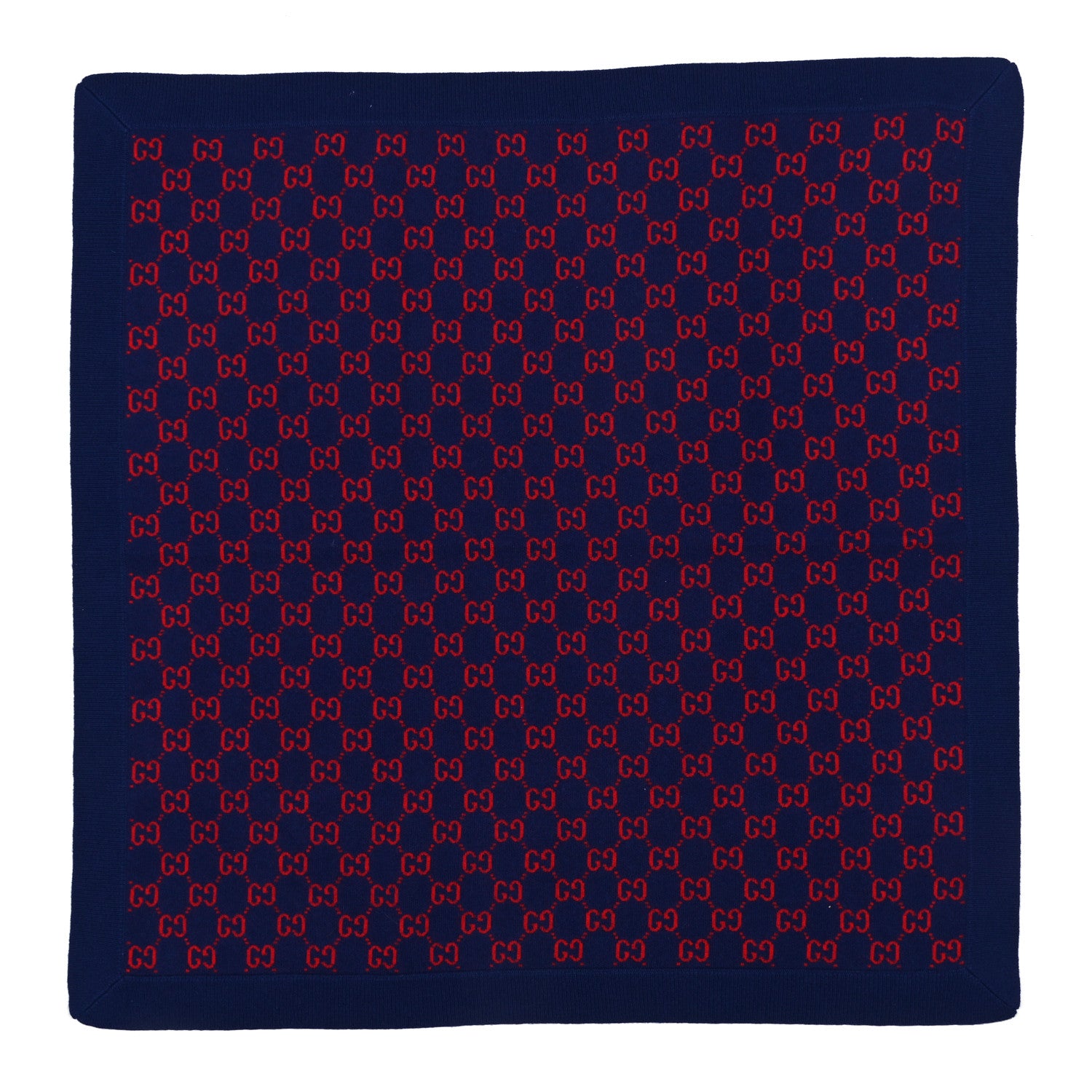 Gucci Wool Knit GG Monogram Intarsia Childrens Blanket Blue Red 1 of 3