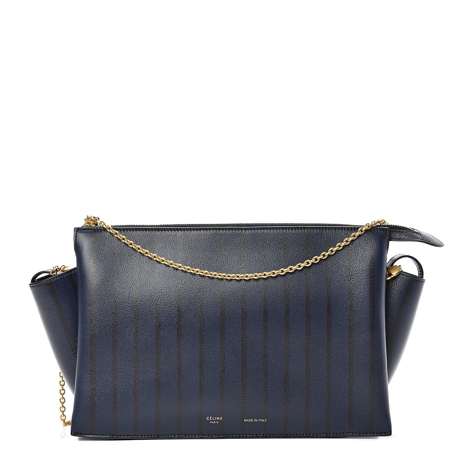 Celine Grained Calfskin Striped Tri-Fold Clutch Midnight 1 of 9