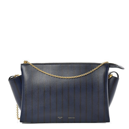 Celine Grained Calfskin Striped Tri-Fold Clutch Midnight 1 of 9