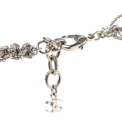 Chanel Crystal Pearl Bead CC Long Necklace Silver Grey 5 of 7