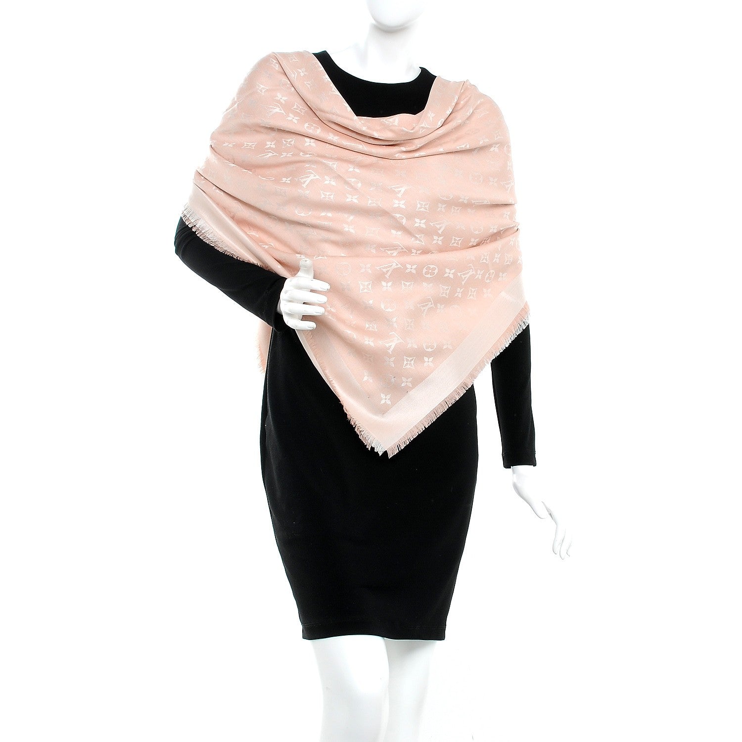 Louis Vuitton Silk Wool Monogram Denim Shawl Pink 2 of 4