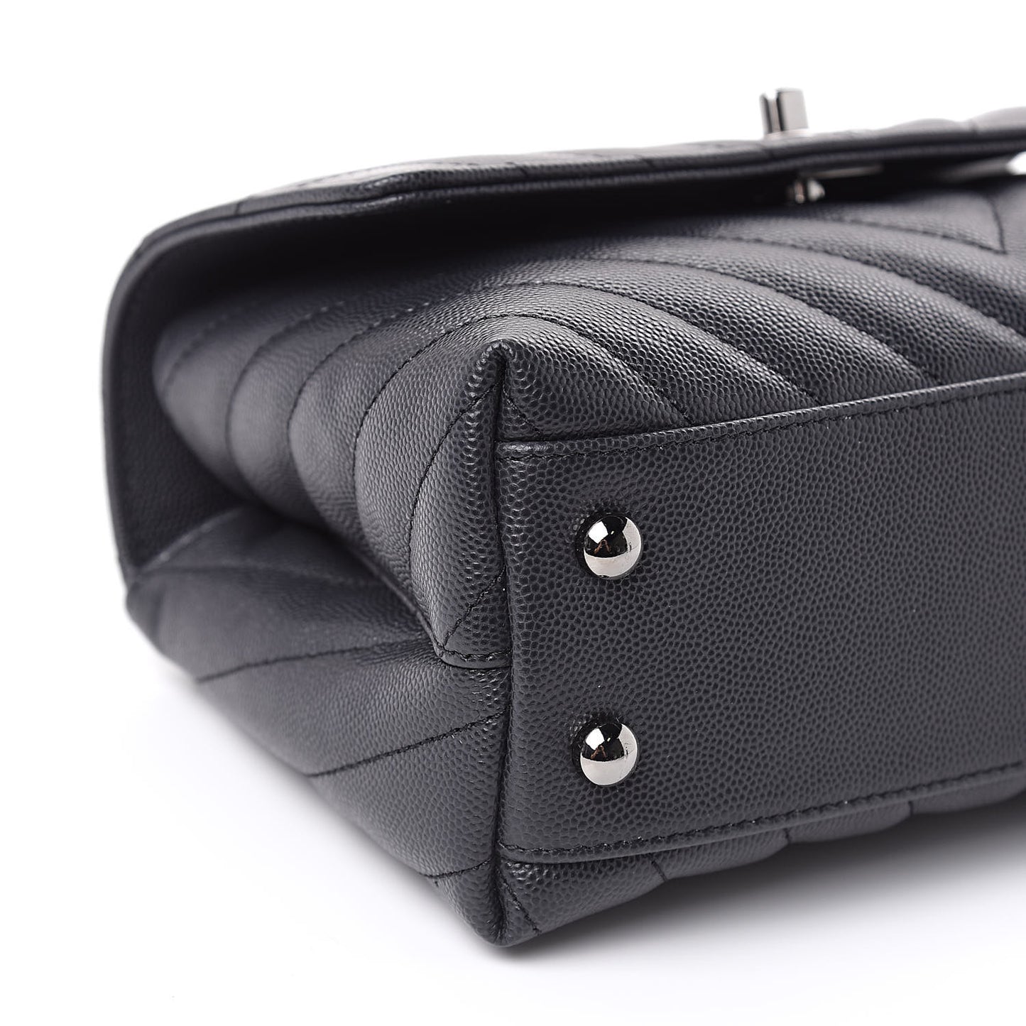 Caviar Chevron Quilted Mini Coco Handle Flap Black