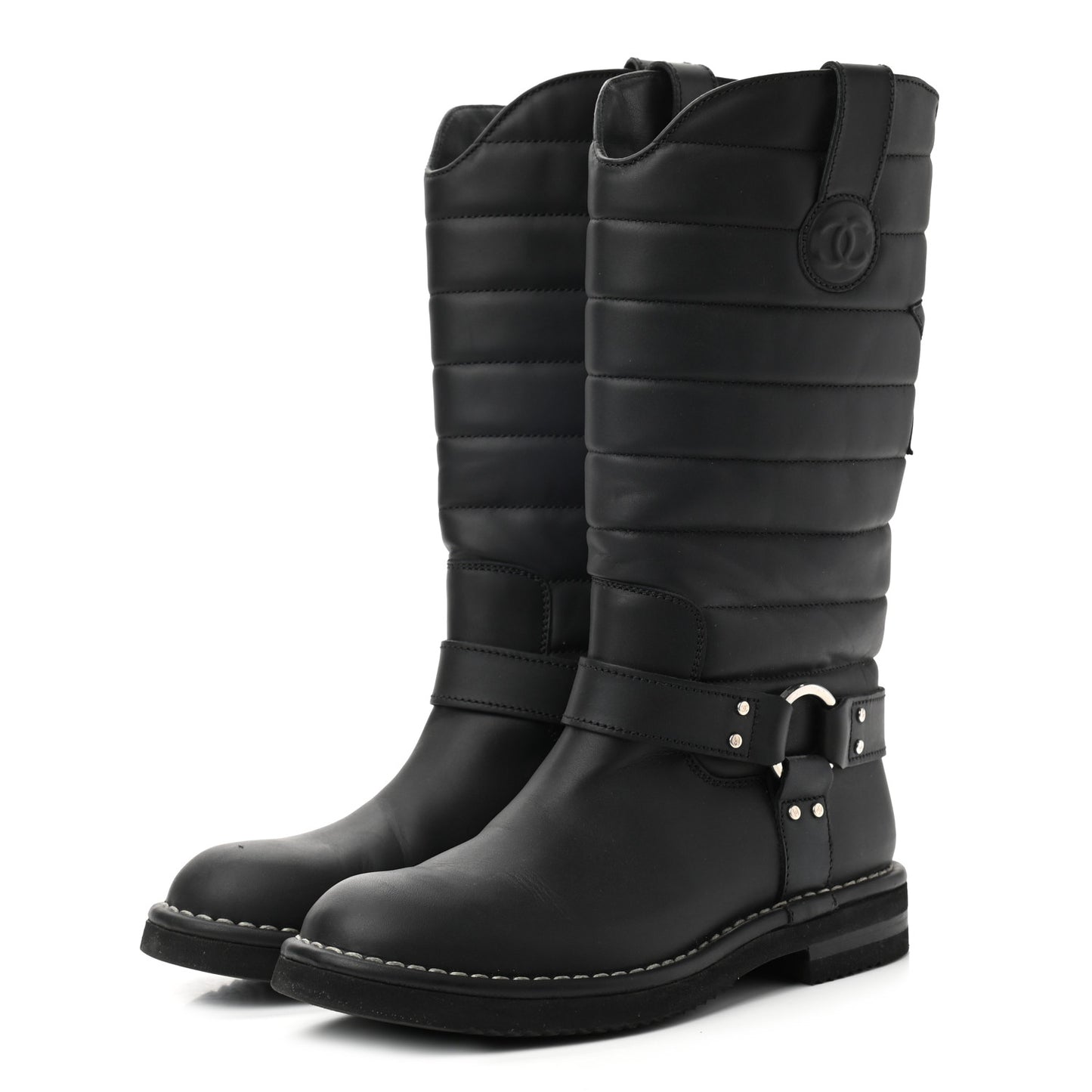 Calfskin Star Quilted Biker Boots 37 Brown