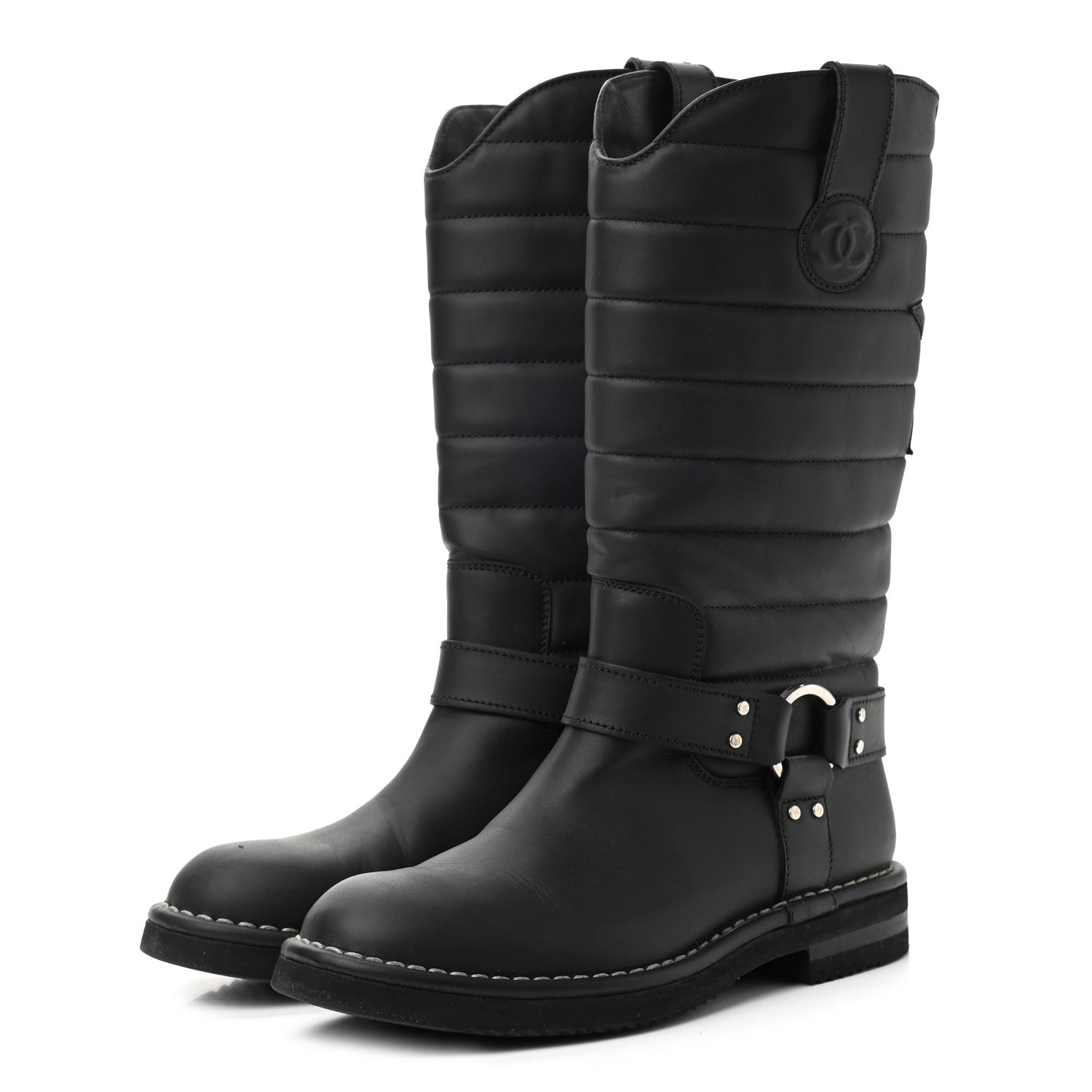 Chanel Calfskin Star Quilted Biker Boots 37 Brown 3 of 10