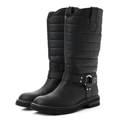 Chanel Calfskin Star Quilted Biker Boots 37 Brown 3 of 10