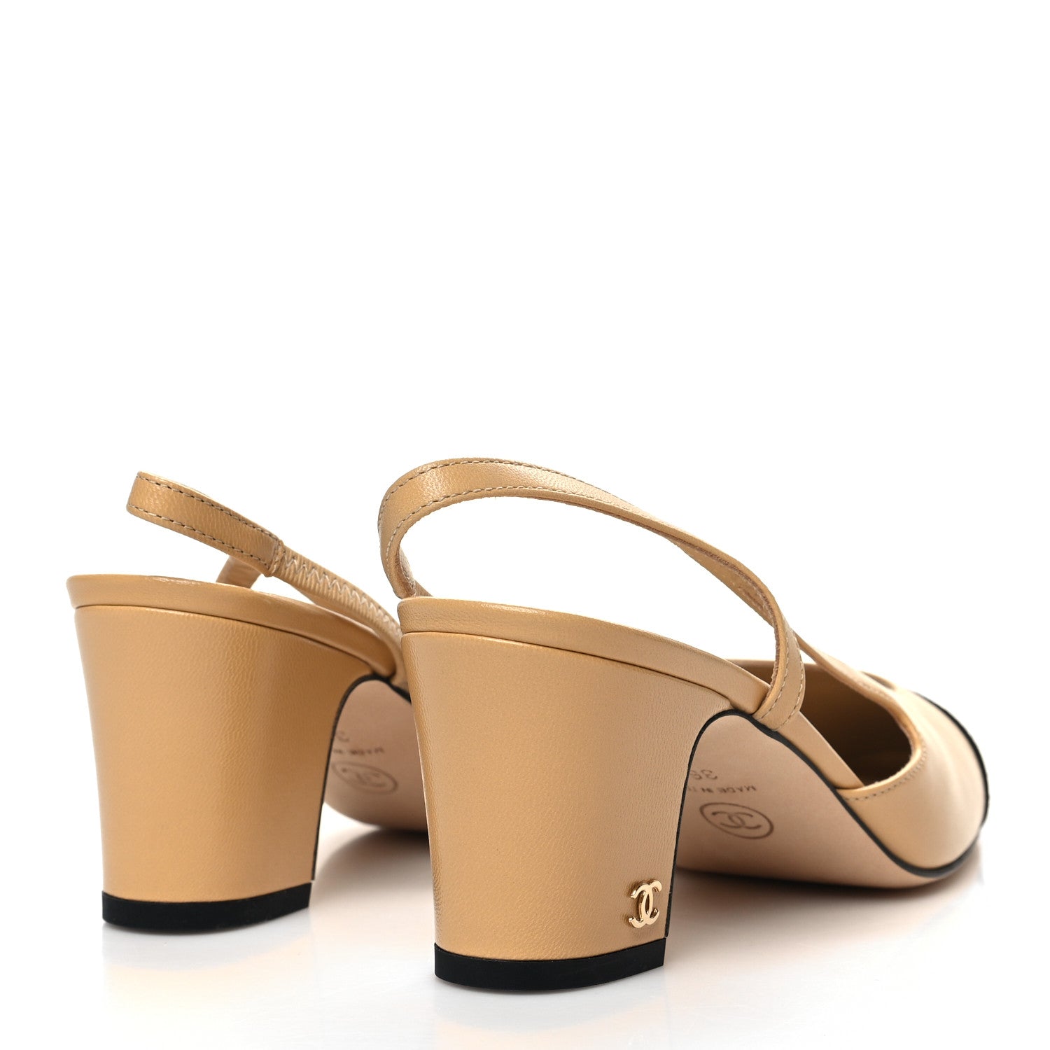 Chanel Goatskin Grosgrain Cap Toe CC Slingback Pumps 36.5 Beige Black 4 of 8