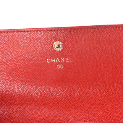 Chanel Caviar Camellia Embossed Flap Wallet Red 6 of 10