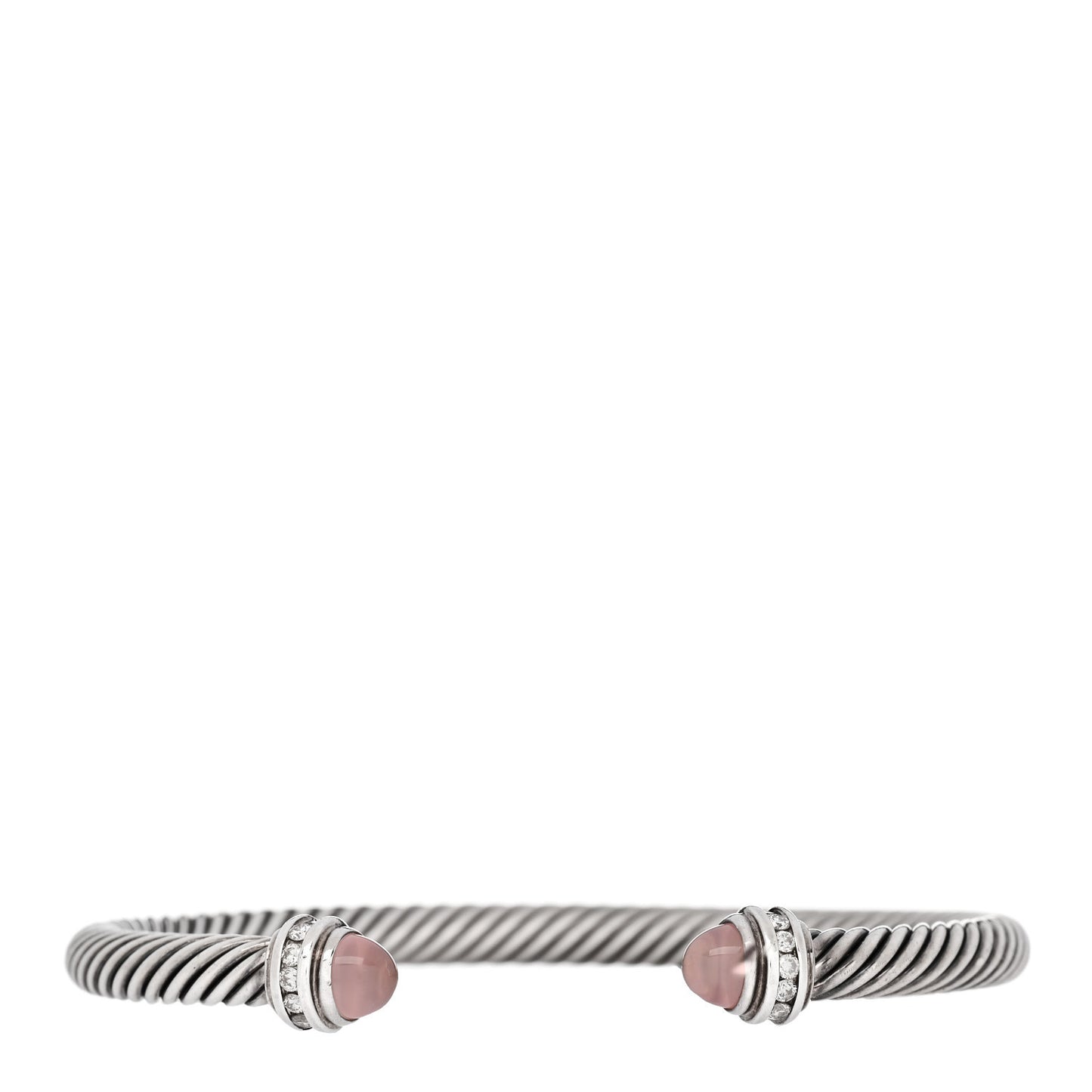 Sterling Silver Diamond Rose Quartz 5mm Cable Classics Bracelet
