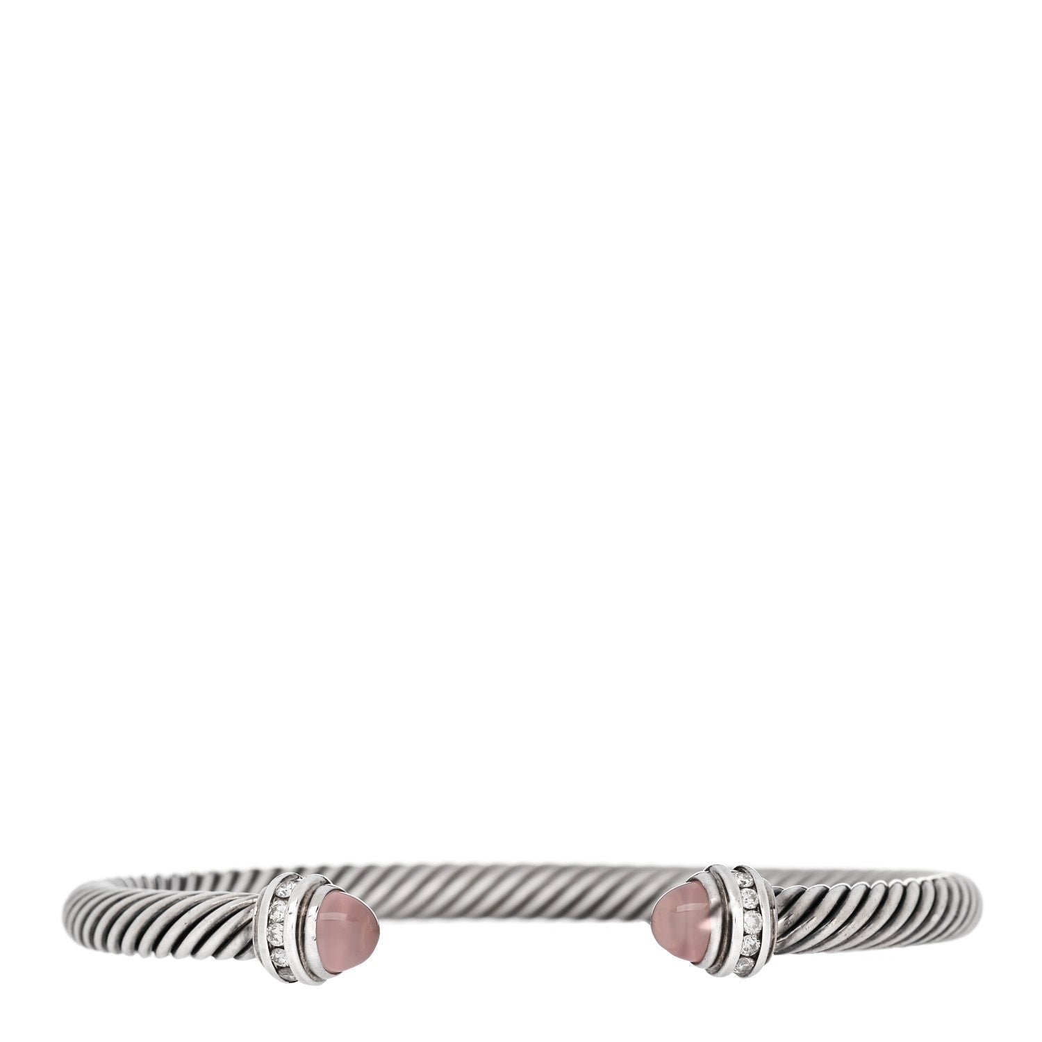 David Yurman Sterling Silver Diamond Rose Quartz 5mm Cable Classics Bracelet 1 of 3