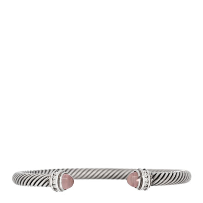 David Yurman Sterling Silver Diamond Rose Quartz 5mm Cable Classics Bracelet 1 of 3