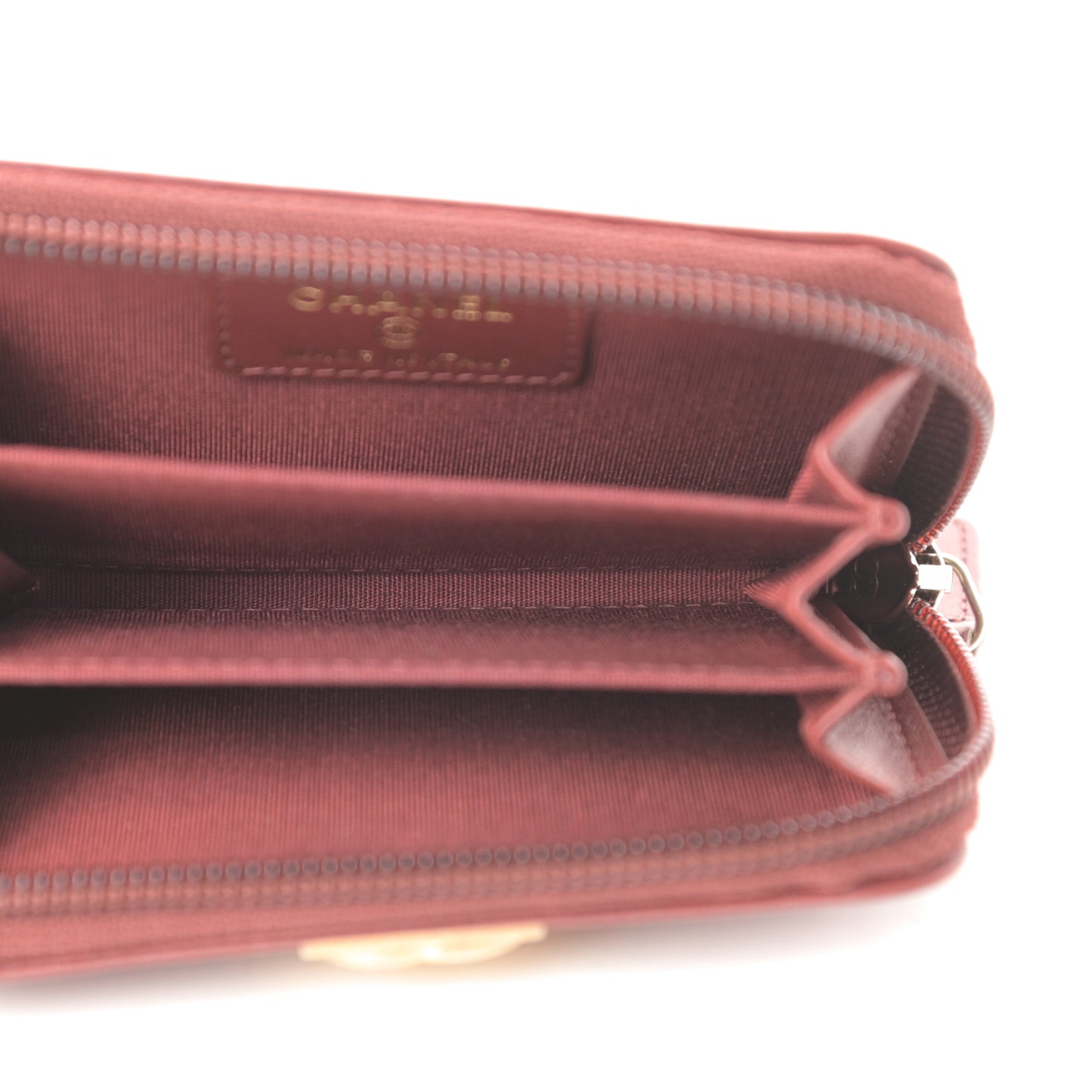 Lambskin Quilted Zip Around Boy Coin Purse Wallet Burgundy