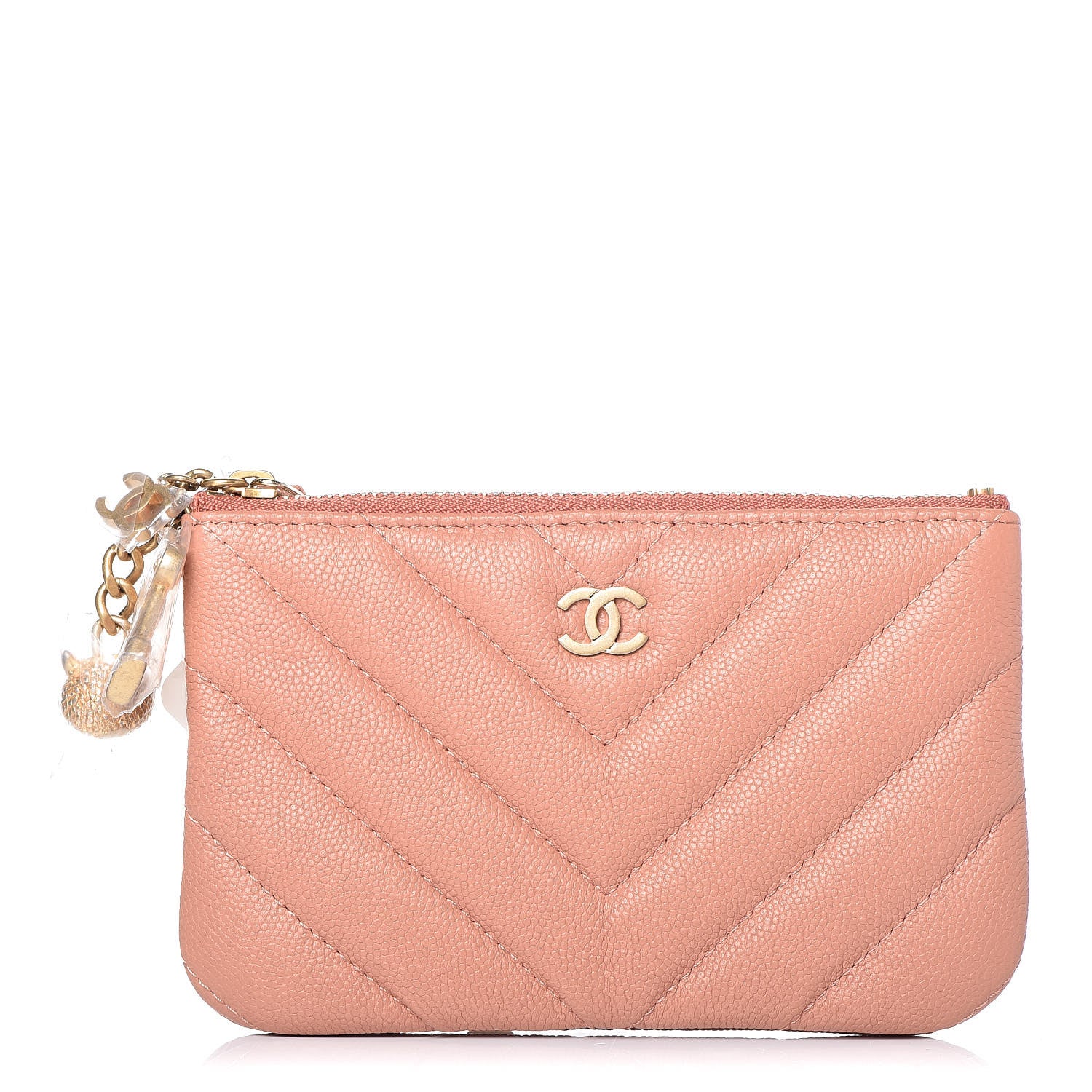 Chanel Caviar Chevron Quilted Small Ancient Greek Charms Cosmetic Case Dark Beige 1 of 8