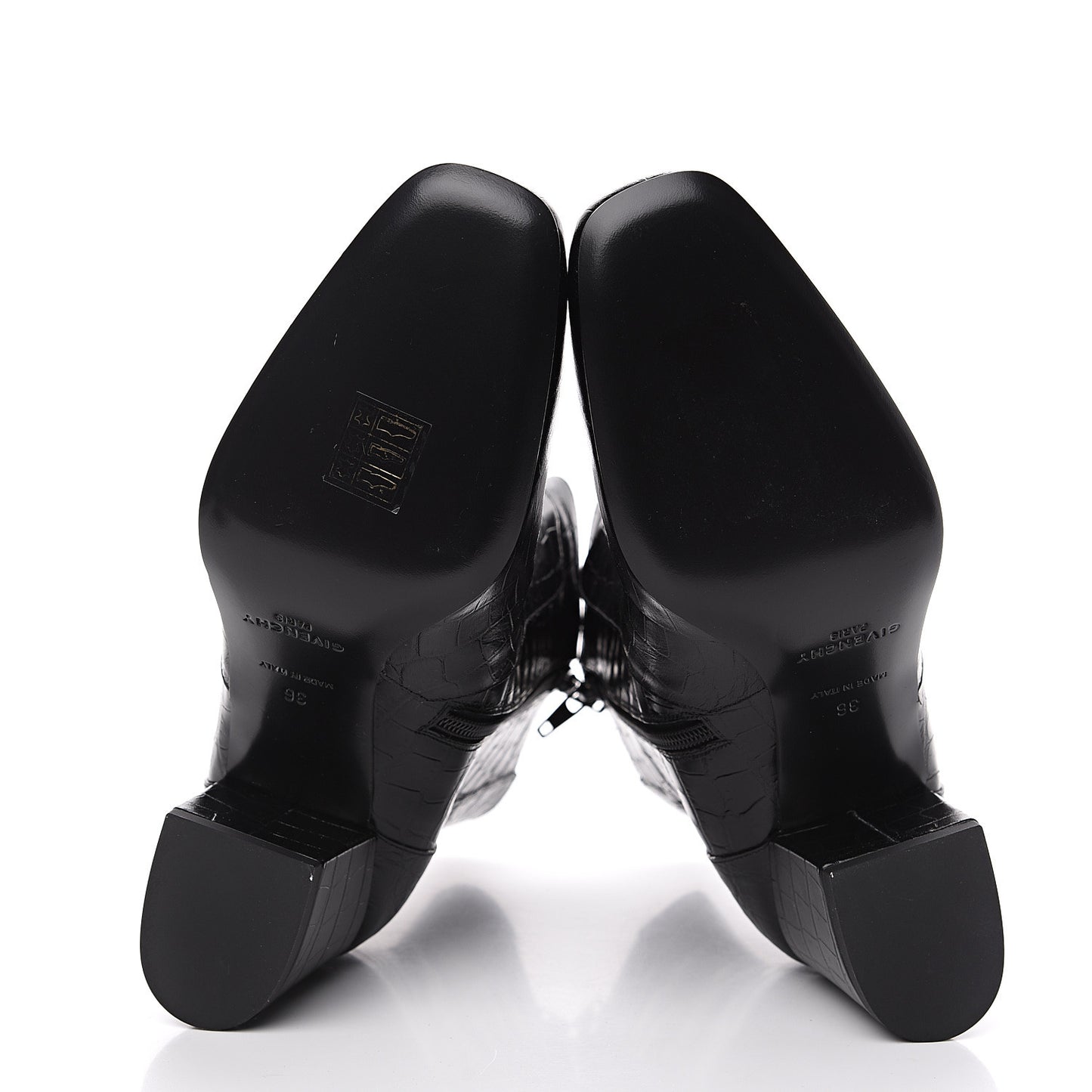 Calfskin Crocodile Embossed Ankle Boots 36 Black